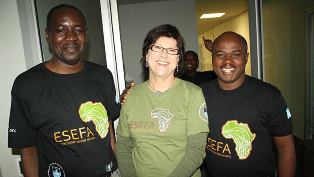 Train the Lecturer course at UCT, Cape Town, July 2014: Dr Geoffrey Karokola (left) and Dr Tumsifu Elly (right) from the University of Dar es Salaam with Ms Karin Reissenauer.