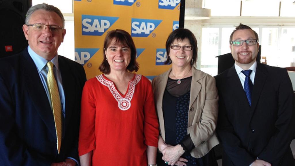 ESEFA project launch event at the Cape Town Waterfront, November 2013 (from left to right): Mr De Wet Naude (SAP UA), Prof Lisa Seymour (UCT) ESEFA Executive Sponsor, Ms Karin Reissenauer (UCT) ESEFA Project Manager, Mr Patrick Wirz (OVGU) ESEFA Project Manager.